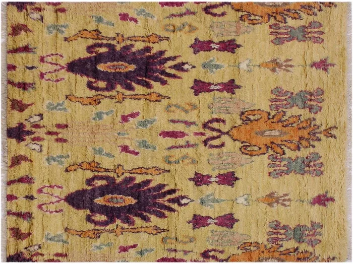 Eclectic Moroccan Stjohn Lt. Gold/Purple Wool Rug – 5’1” x 7’6”