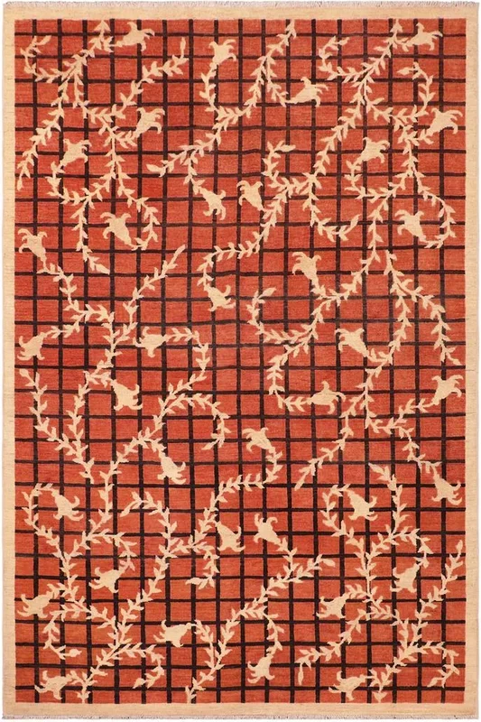 Eclectic Ziegler Angle Orange/Tan Wool Rug – 5’11” x 8’8”