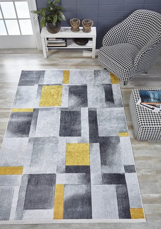 Emmie Turkish Gray Yellow Contemporary Geometric Rug
