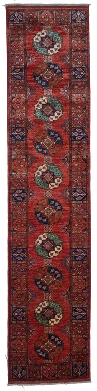 Ersari Traditional Hand Knotted Red Multicolor Runner Rug 2’9 x 12’5