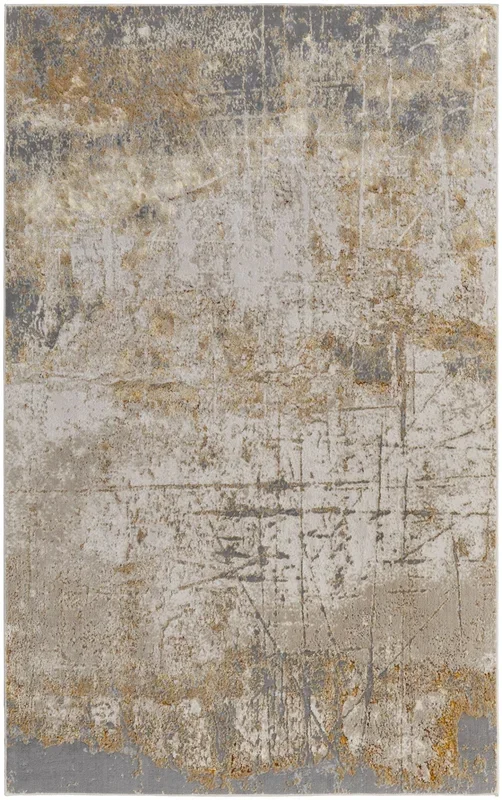 Feizy Aura 39LNF Gold Gray Abstract Machine Woven Rug