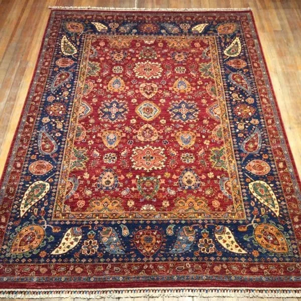 Fine Mughal Natural Dye / Hand Spun Wool Rug 9′.7″ x 6′.9″