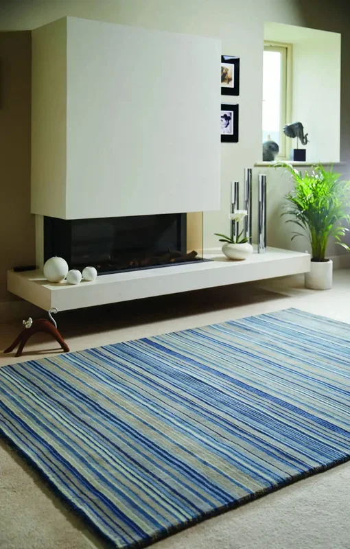 Fine Stripe Blue Beige Rug