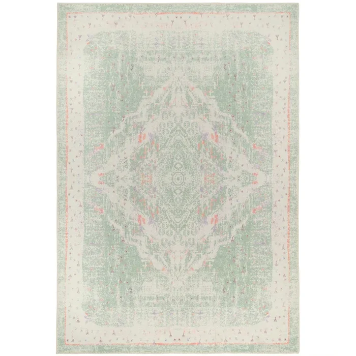Flatwoven Washable Distressed Green Medallion Rug – Lottie