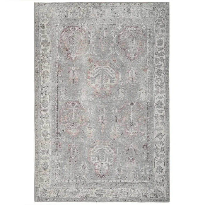 Flatwoven Washable Distressed Grey Bordered Rug – Grand