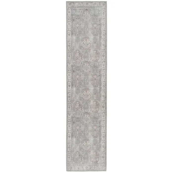 Flatwoven Washable Distressed Grey Bordered Runner – Grand