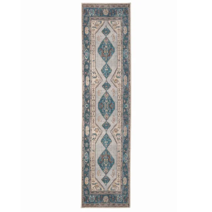 Flatwoven Washable Distressed Teal Runner – Cyrus