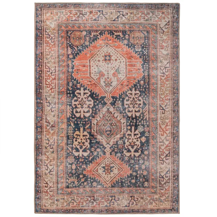 Flatwoven Washable Terracotta Distressed Boho Rug – Perla