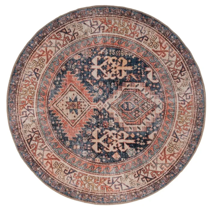 Flatwoven Washable Terracotta Distressed Circle Rug – Perla