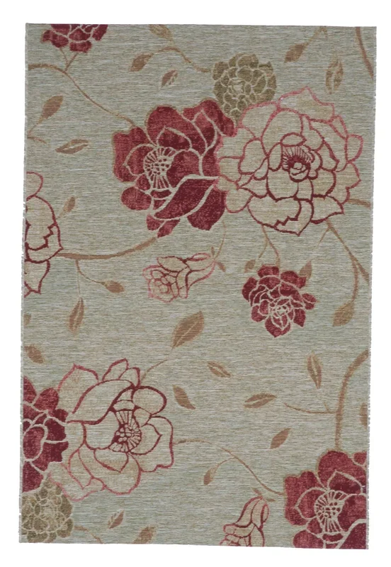 Floral Contemporary Machine Made Beige Red Wool Rug 3’4 x 4’11
