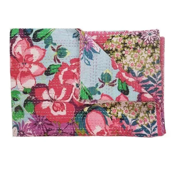 Floral Garden Kantha LR80151 Throw Blanket