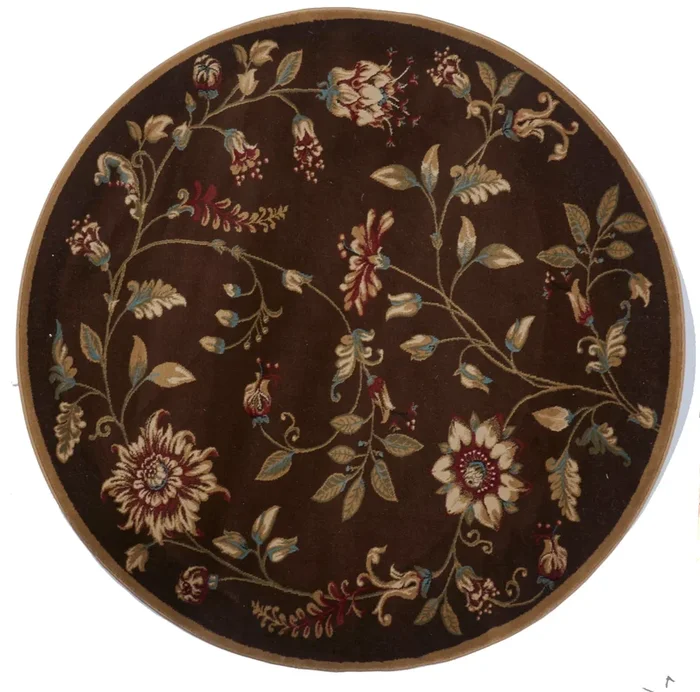 Floral Machine Made Brown Multicolor Round Rug 5’3 x 5’3