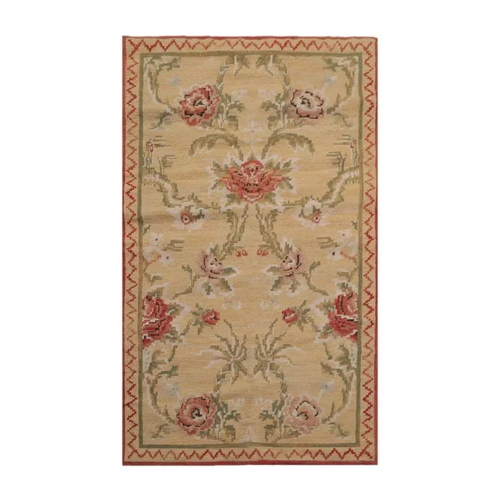 French Needlepoint Aubusson 2’11″ x 4’11” Hand Woven Flatweave Area Rug