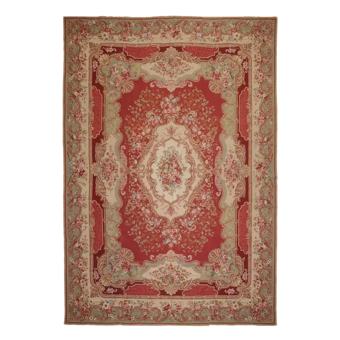French Needlepoint Aubusson Hand Woven Wool Area Rug 9’2″x13’3