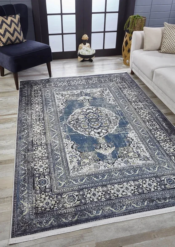 Gazale Turkish Blue Medallion Geometric Rug