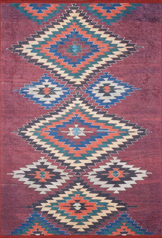 Gulca Turkish Dark Red Kilim Rug
