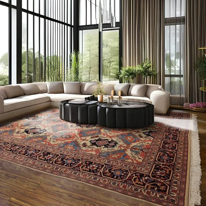 Hand knotted Rare Romanian Bakhtiari Wool Area Rug Beige 9’9″ x 14’4″