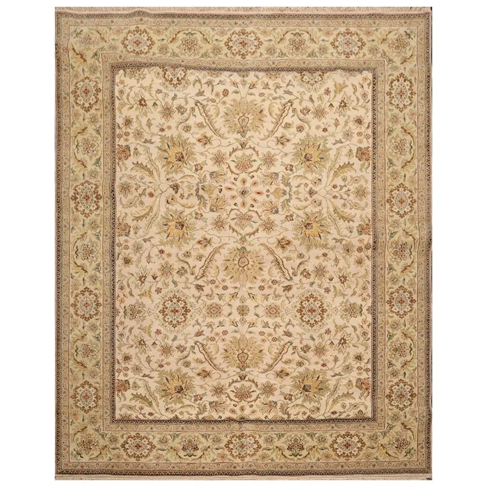 Hand Knotted Wool 250 KPSI Traditional Agra Oriental Area Rug Beige 7’11” x 10′