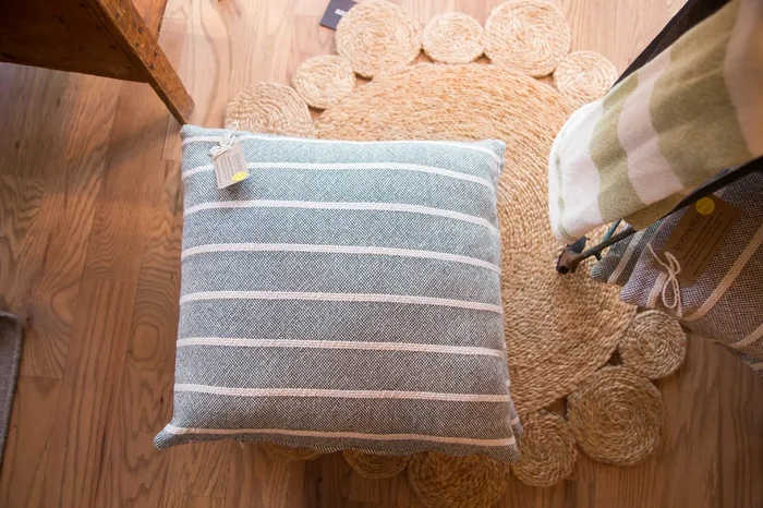 Hand-woven Striped Pillow in Hunter Green