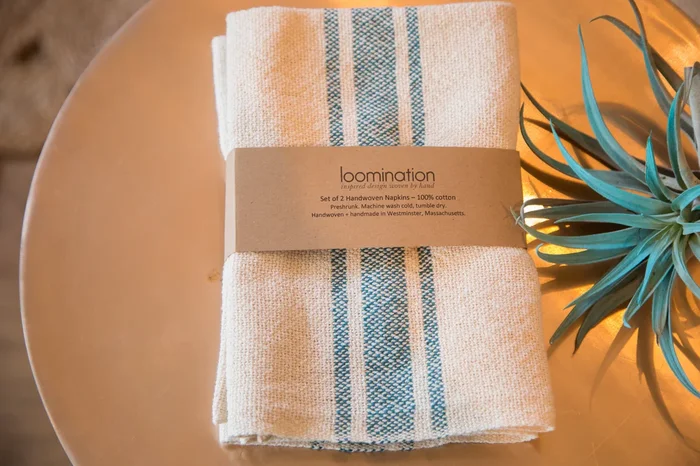 Handwoven in USA LoominationⓇ Napkin Set Teal Blue