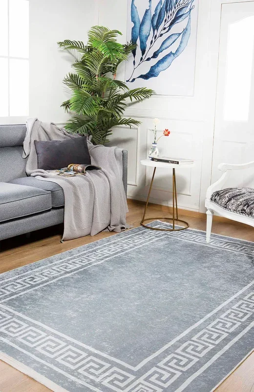 Harper Marble Gray Greek Key Border Rug
