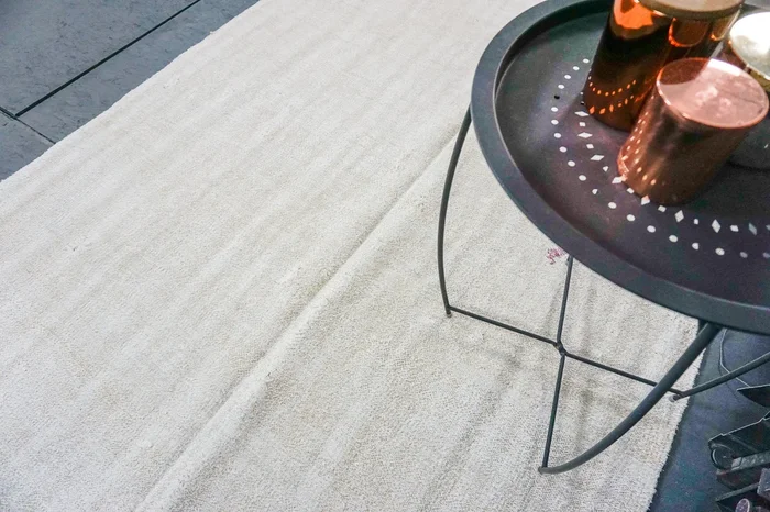 Hemp Kilim 5 x 8 Scandinavian Style MCM Cream and Beige Tweeded Pure Organic Hemp Vintage Turkish Flatweave Rug 70’s Patched ‘1881