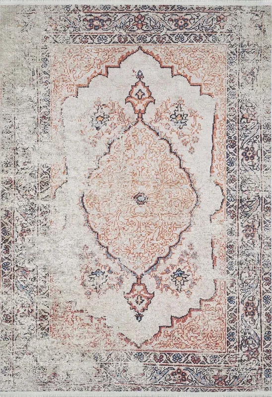 Hind Turkish Distressed Beige Orange Blush Rug