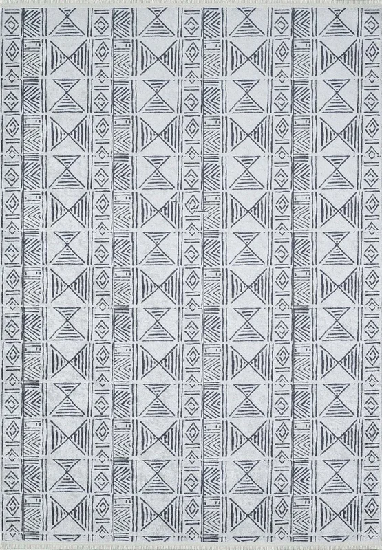 Hoda Geometric Turkish Neutral Gray Black Rug
