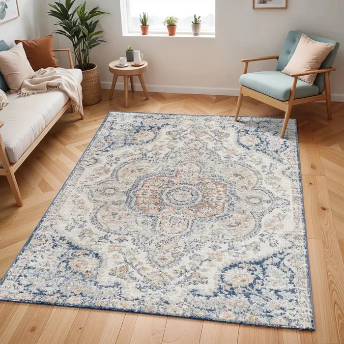 JULIA Vintage Traditional Oriental Boho Dark Blue Rug