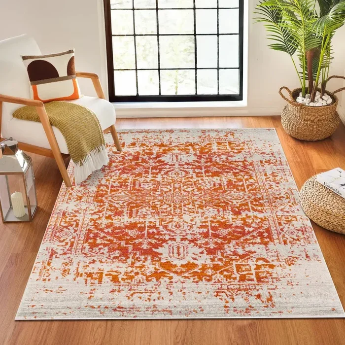 JULIETTE Vintage Traditional Oriental Boho Orange/White Rug