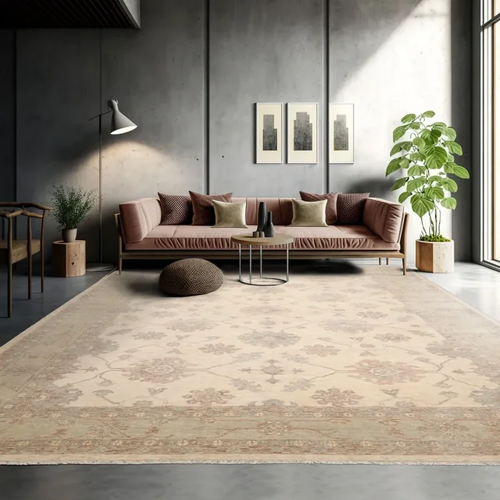LoomBloom 10’x14′ Ivory Hand Knotted Afghan Oushak Traditional All-Over Wool Oriental Area Rug