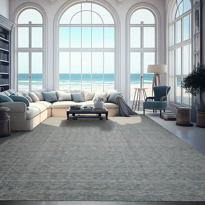 loomBloom 12’x14’10” Blue Hand Knotted Ribbed Contemporary Oushak Wool Oriental Area Rug