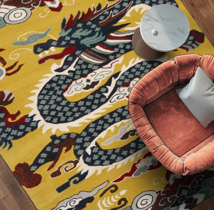 loomBloom 3×5 Citrus Green Hand Tufted Pictorial Transitional Chinese Art Deco Dragon & Phoenix Wool Oriental Area Rug