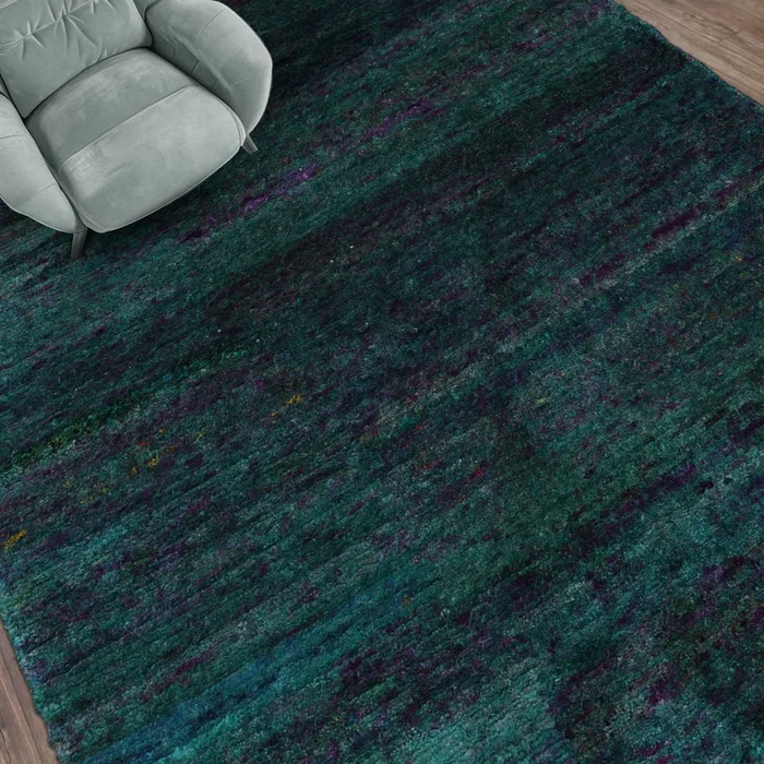 loomBloom 3’9”x5’10” Turquoise Hand Knotted Gabbeh Contemporary Boho Silk Oriental Area Rug