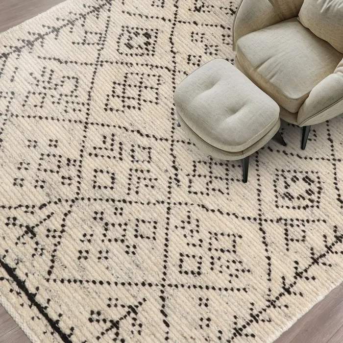 LoomBloom 3’x5′ Ivory Hand Knotted Afghan Moroccan Modern & Contemporary Tribal Wool Oriental Area Rug