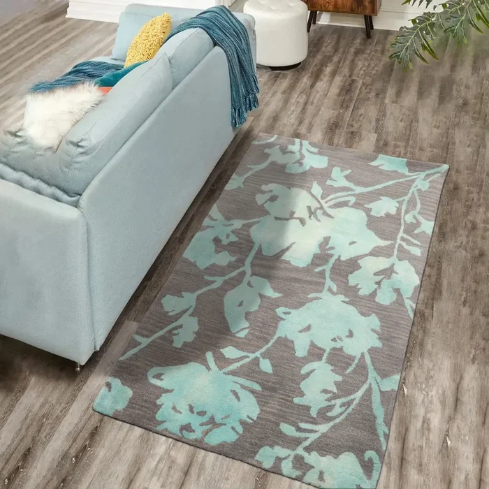 LoomBloom 3’x5′ Taupe Hand Tufted Contemporary Floral Wool Oriental Area Rug