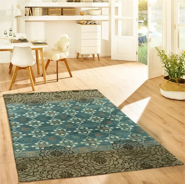 LoomBloom 3′ 10” x5′ 11” Teal Hand Knotted Transitional Oushak Wool Oriental Area Rug