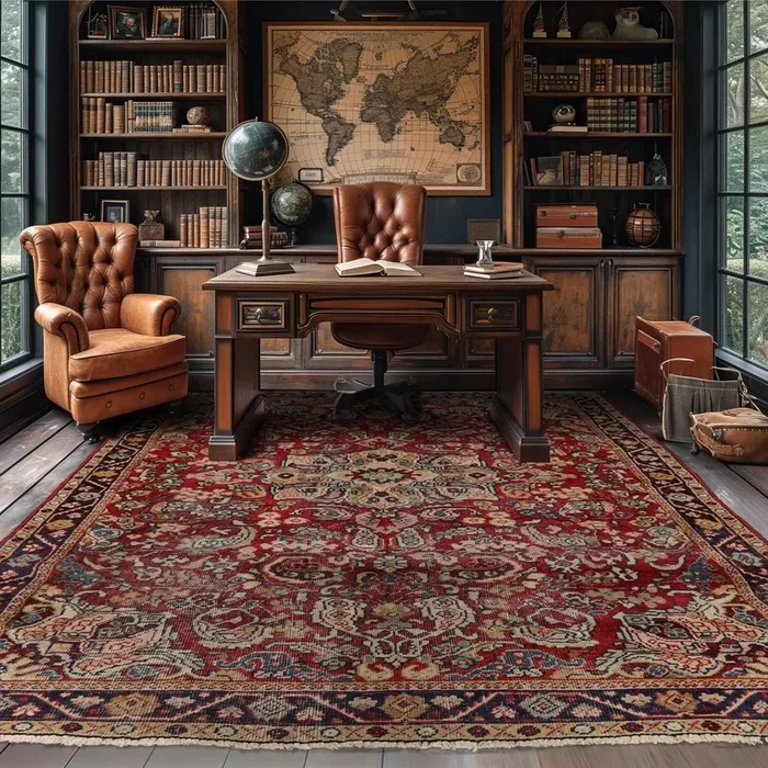 LoomBloom 4’5”x6’9″ Red Hand Knotted Traditional Heriz Wool Oriental Area Rug