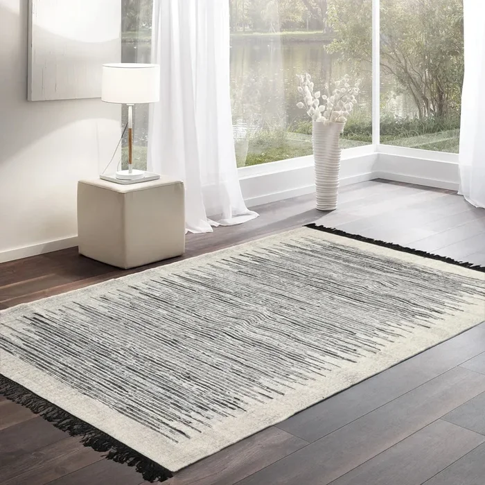 LoomBloom 5×8 Ivory Handcrafted Kilim Wool Oriental Area Rug