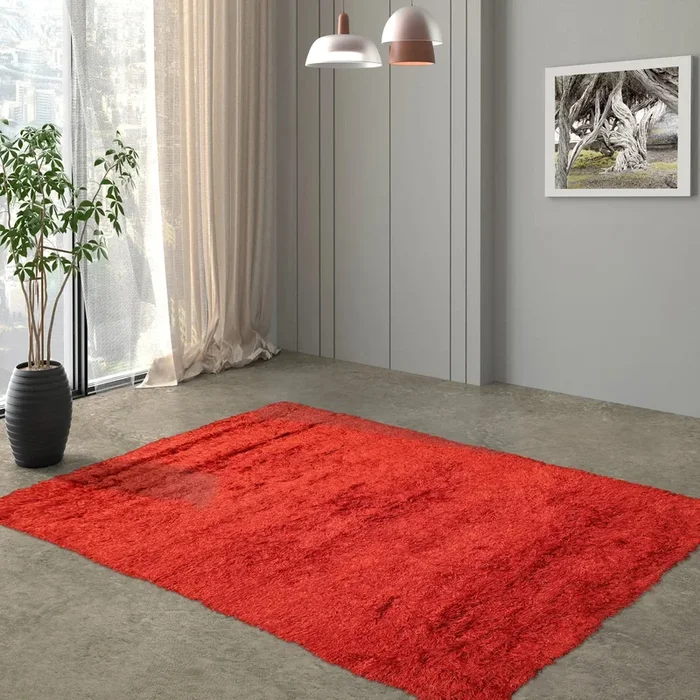 LoomBloom 5×8 Red Hand Woven Contemporary Shag Area Rug crafted from Solid Wool