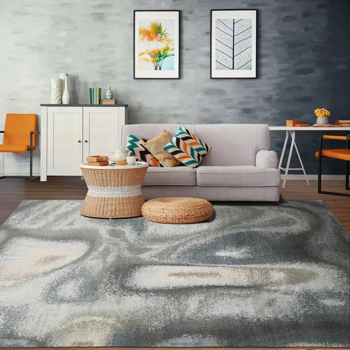 loomBloom 6×9 Gray, Beige Hand Knotted Tibetan Sherpa Modern Abstract Wool and Silk Oriental Area Rug