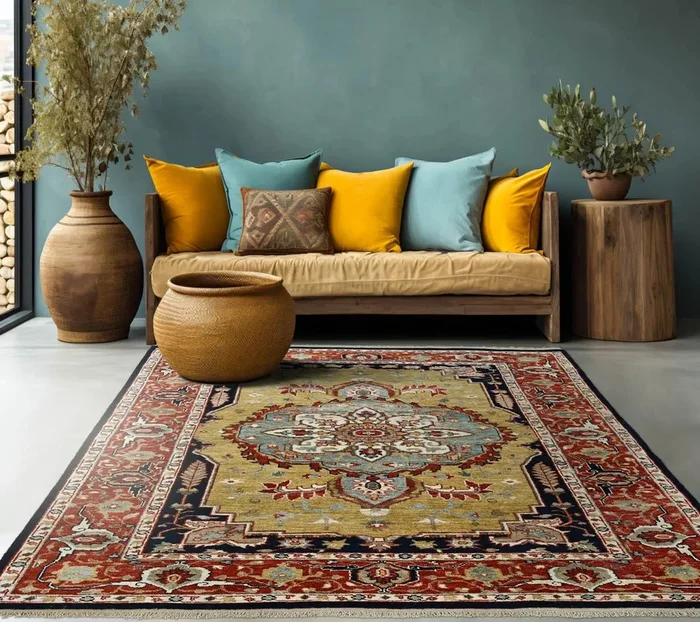LoomBloom 6′ 1” x8′ 10” Gold Hand Knotted Traditional Oushak Wool Oriental Area Rug