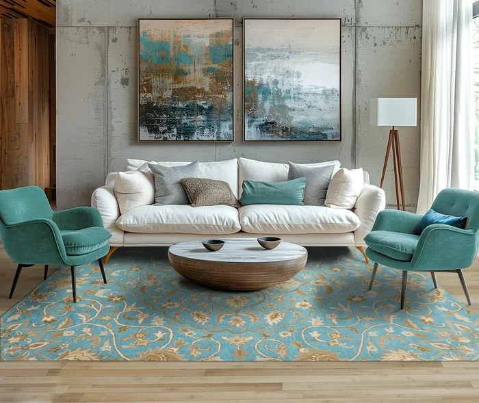 LoomBloom 7’8″x10′ Aqua Hand Tufted Transitional Floral 100% Wool Oriental Area Rug