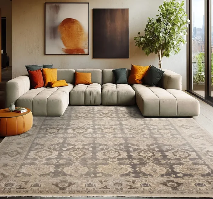 LoomBloom 7’9”x11’1″ Gray Hand Knotted Distress Traditional Oushak Wool Oriental Area Rug