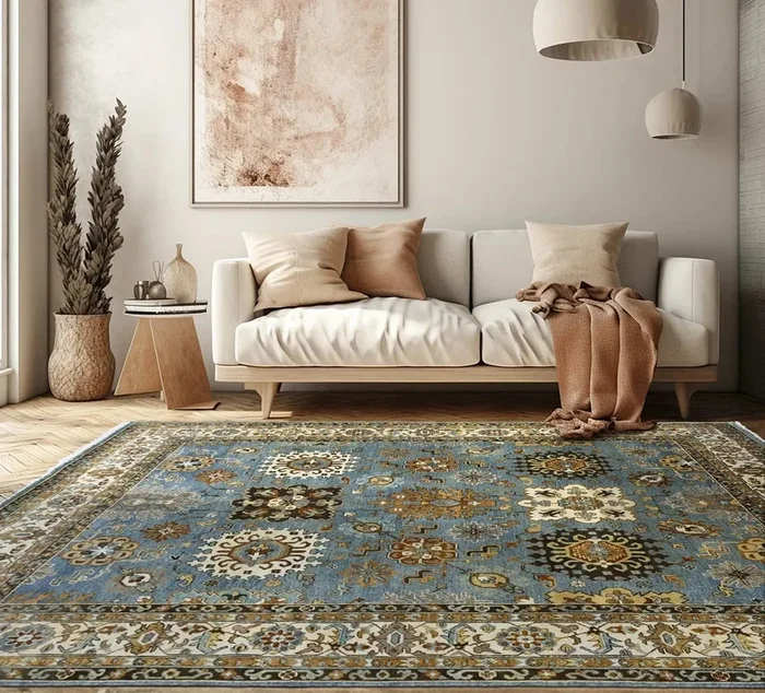 LoomBloom 8×10 Blue Wool Hand Knotted Turkish Oushak Arts & Crafts Oriental Area Rug