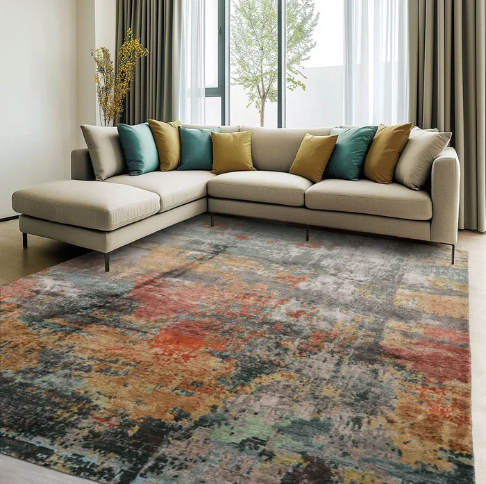 loomBloom 8×10 Gray, Rose Hand Knotted Tibetan Sherpa Modern Abstract Wool and Silk Oriental Area Rug