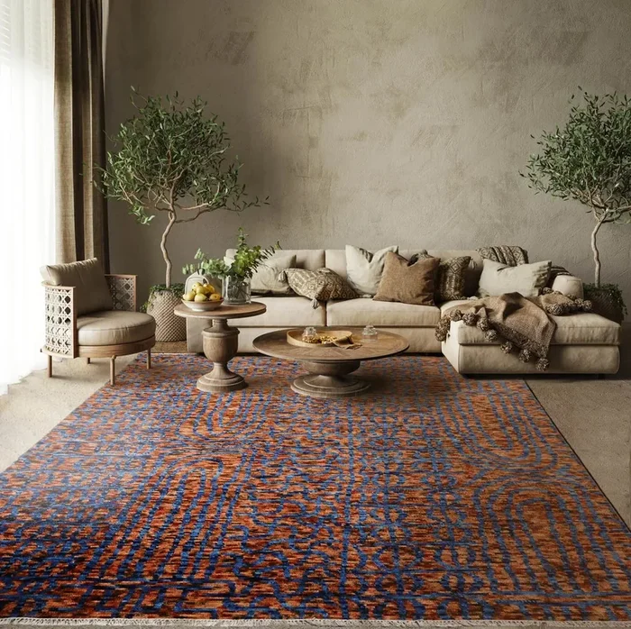 LoomBloom 8×10 Navy, Caramel Hand Knotted 100% Wool Oushak Traditional Oriental Area Rug