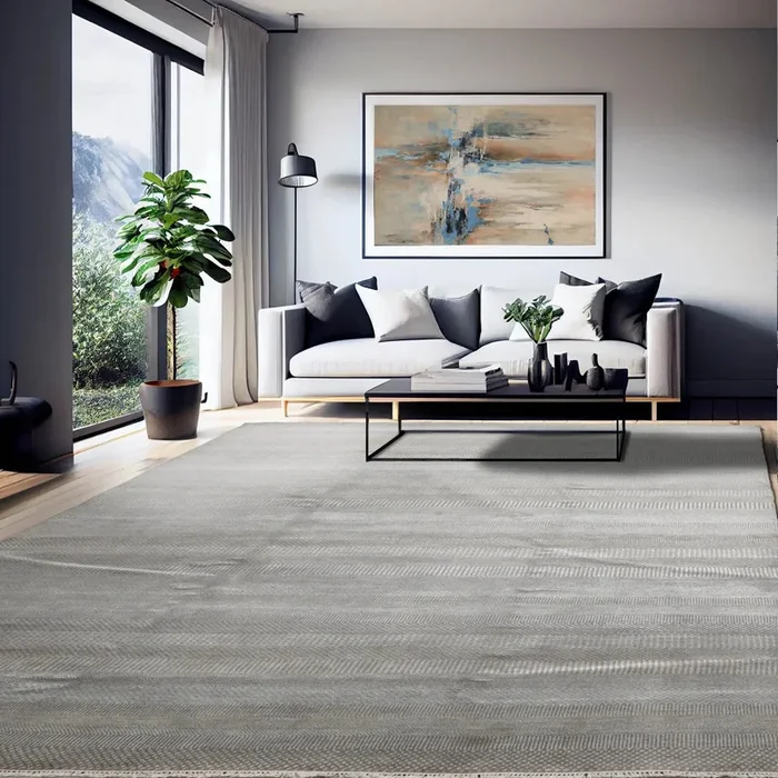 LoomBloom 8×10 Tone On Tone Gray Hand Knotted Tibetan Wool and Silk Tibetan Modern & Contemporary Oriental Area Rug