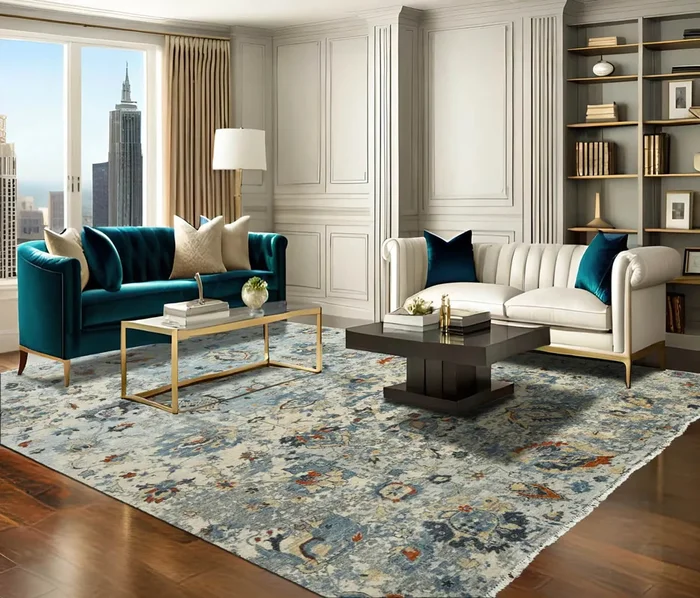 LoomBloom 9×12 Blue Wool Hand Knotted Transitional Turkish Oushak Oriental Rug