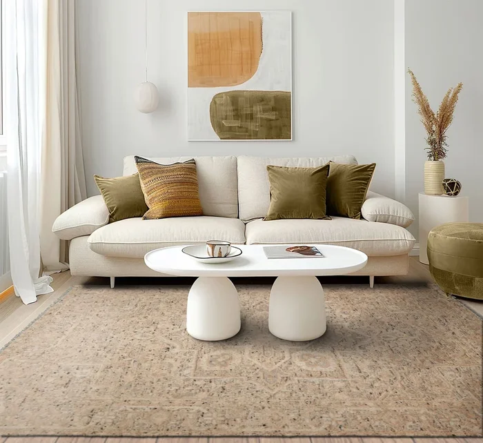 loomBloom 9×12 Tan, Beige Hand Knotted Oushak Embossed Look Transitional Geometric Wool and Silk Oriental Area Rug
